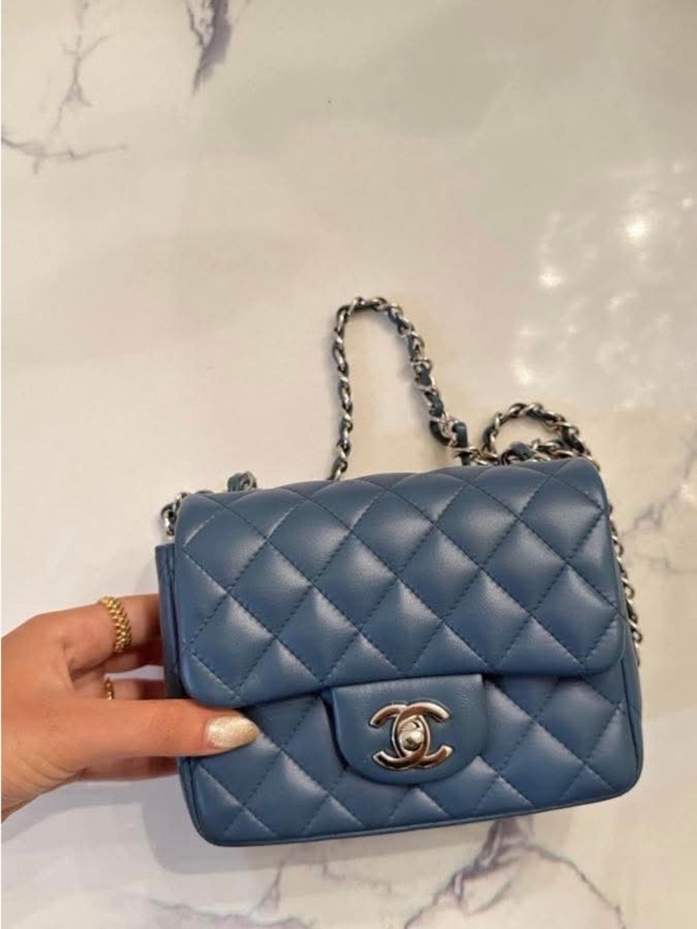 ✨ Chanel Mini Pearl Crush Flap – Blue Lambskin